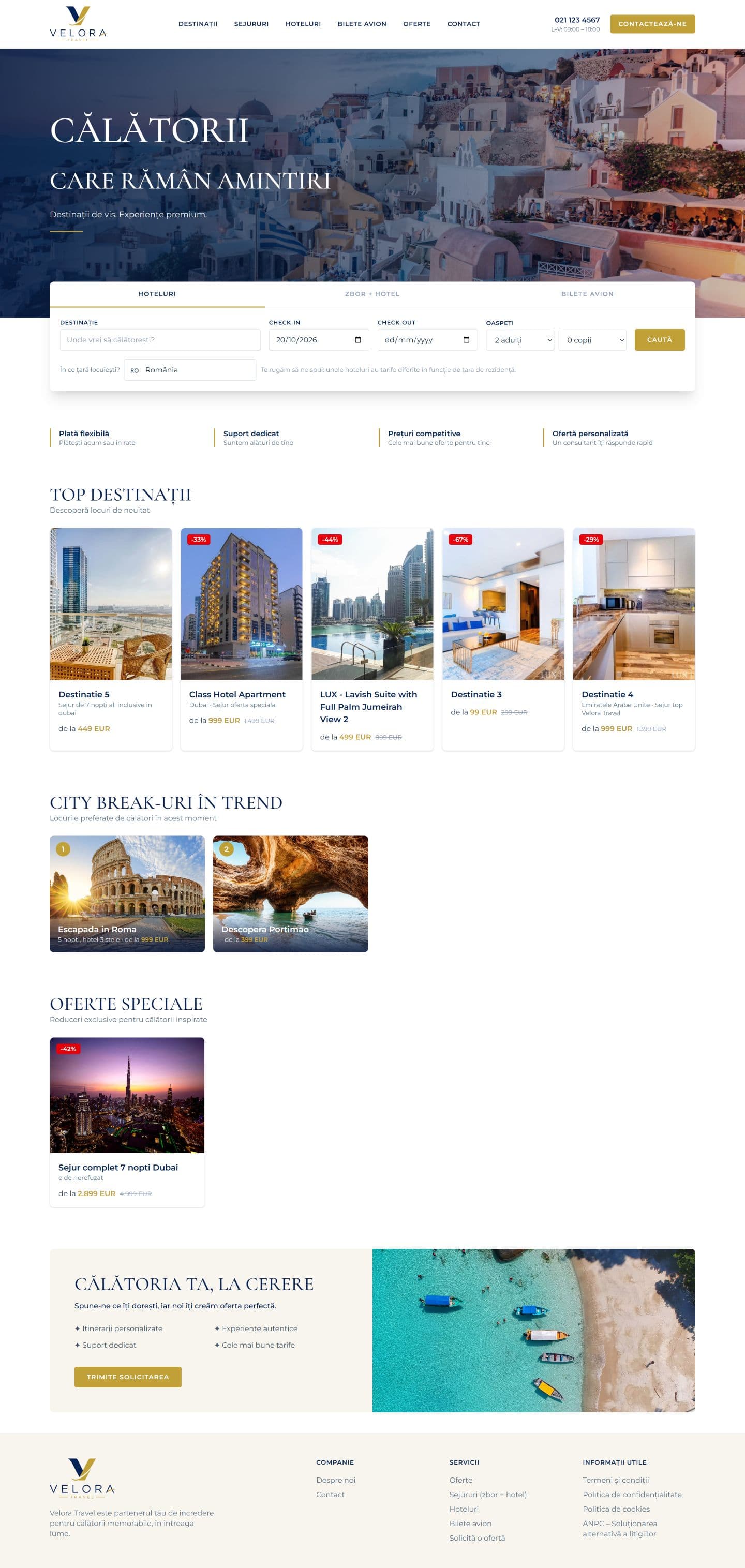 Captură din proiectul Velora Travel — versiunea desktop