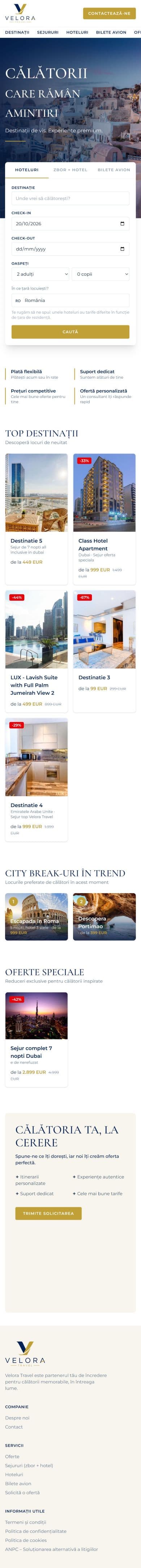 Captură din proiectul Velora Travel — versiunea mobilă