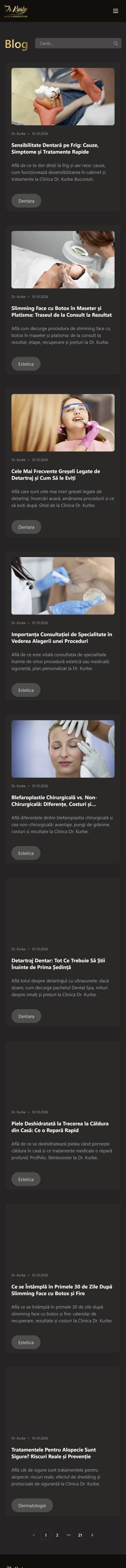 Captură din proiectul Dr. Kurbe Center — versiunea mobilă